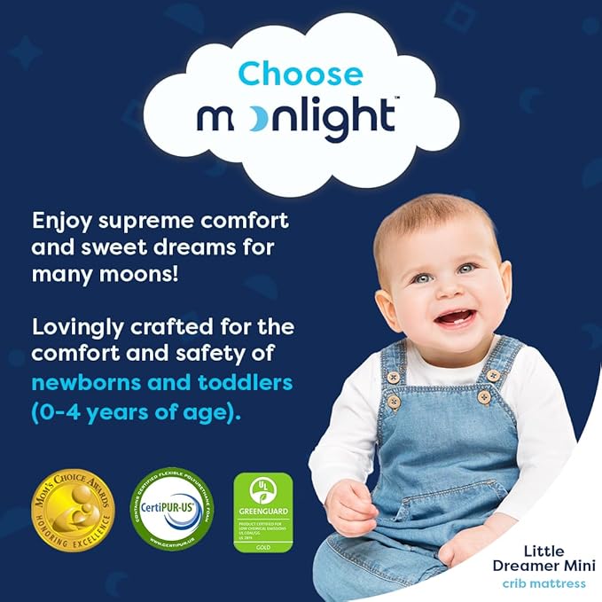 Moonlight Slumber Little Dreamer Mini Crib Mattress - Dual-Sided, 2-Stage Baby and Toddler Mattress with Plush and Extra Firm Layers and Waterproof Cover - 38"x 24"x 5"