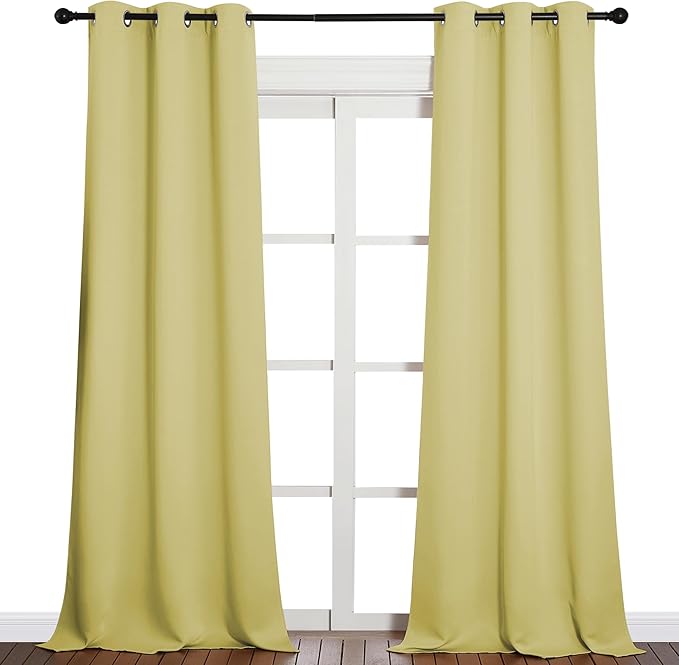 NICETOWN Patio Glass Door Blackout Curtains for Bedrooms & Living Room, Privacy Panel Drapes for Dining & Guest Rooms (Paler Yellow, 42" W x 95" L, 1 Pair)