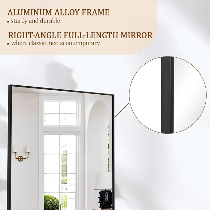 Koonmi 21"x56" Floor Mirror Full Length, Bedroom Floor Body Mirror with Stand, Large Black Mirror, Leaning, Standing or Hanging Horizontally/Vertically