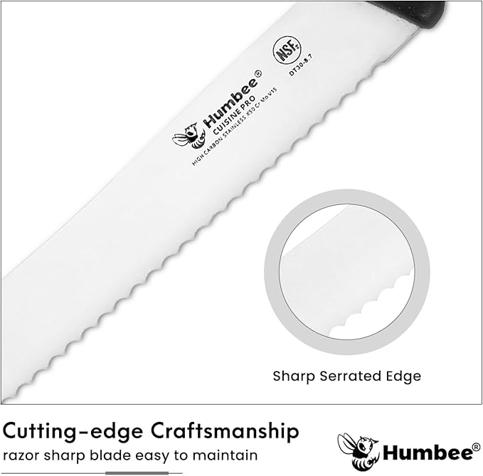 8-Inch Serrated Bread Knife, Premium High Carbon Stainless Steel Blade Knife for Bread with Ergonomic Handle, NSF Certified, DT-30 Series, Black