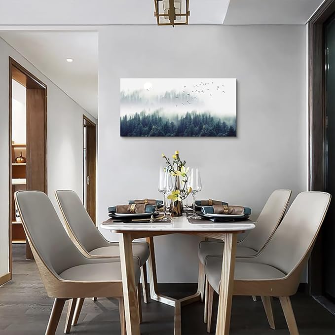 Canvas Wall Art for Living Room - Misty Forests of Evergreen Coniferous Trees in an Ethereal Landscape - Modern Home Decor The bedroom wall art Stretched and Framed Ready to Hang 24" x 48" wall decor