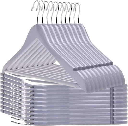 Quality Wooden Hangers - Slightly Curved Hanger Set of 80-Pack - Solid Wood Coat Hangers with Stylish Chrome Hooks - Heavy-Duty Clothes, Jacket, Shirt, Pants, Suit Hangers (Gray, 80)