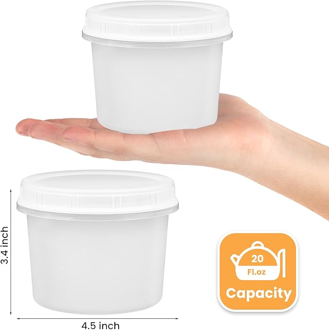 TUZAZO 20 Oz Food Storage Containers with Screw Lids, 6-Count Reusable Small Plastic Soup Containers for Portion and Meal Prep | Microwave-, Freezer-, Dishwasher-Safe | BPA Free