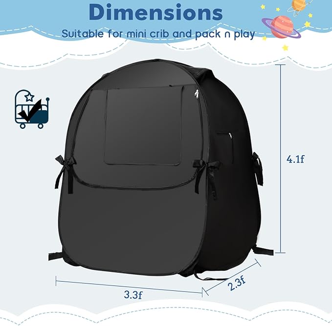 Blackout Sleep Tent, Pack N Play Blackout Cover to Block 90% of Light, Portable Pop Up Travel Essential Pack N Play Cover