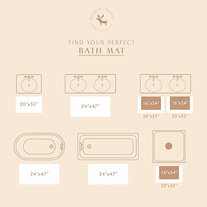 MONDAY MOOSE Bath Mat with Scalloped Wavy Ripple Design, Microfiber Absorbent Non Slip Tufted Rug for Floor, Shower or Kitchen (20x32 inch, Beige)