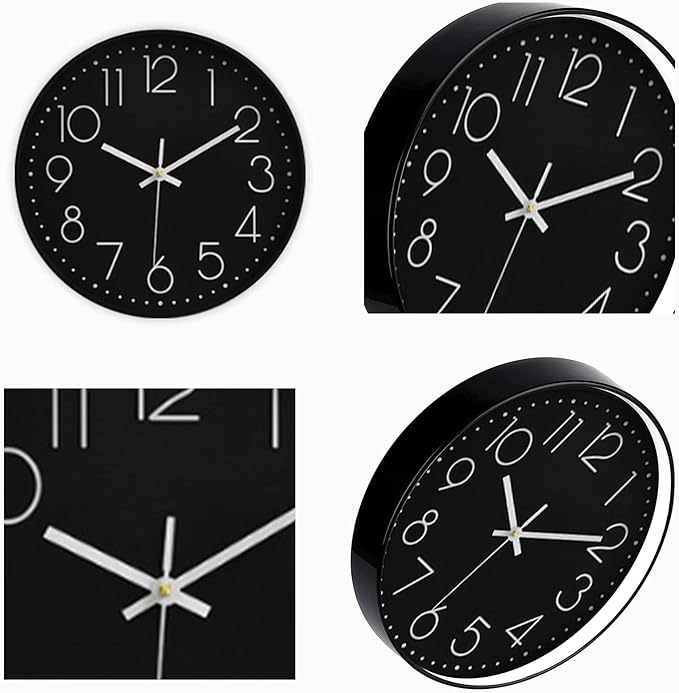 Kitchen Wall Clocks Vintage Style Non-Ticking Wall Clock Battery Operated Quartz Analog Silent Movement Large Decorative Clock Arabic Numerical for Home Office Decor 12 Inch - Black 2