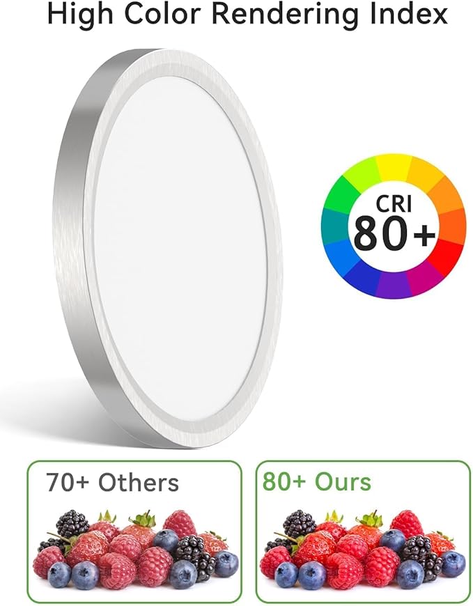 zemty LED Ceiling Light Brushed Nickel - 12In 28W 3200lm Silver Flush Mount Ceiling Light with 3 Color Temperature 3000K/4500K/6000K - Round Flat Light Fixture for Kitchen Bathroom Shower