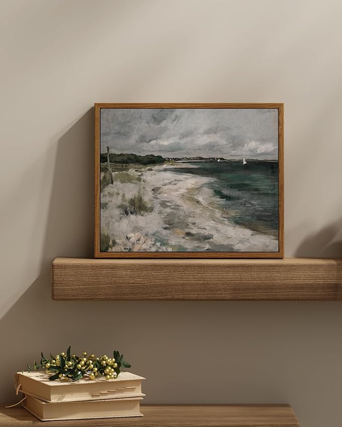 InSimSea Framed Canvas Wall Art Vintage Decor, Rustic Coastal Wall Art for Living Room, Storm Clouds Seaside Oil Painting Pictures for Bathroom Decor, Country Wall Art for Dining Room, 11"x14"