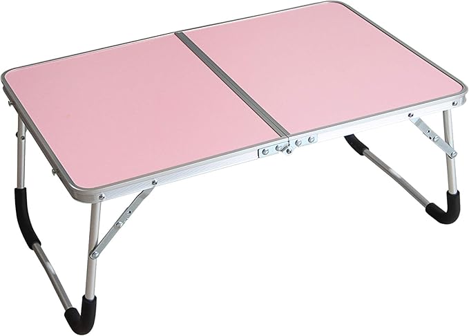Foldable Laptop Table, Bed Desk, Breakfast Serving Bed Tray, Portable Mini Picnic Table & Ultra Lightweight, Folds in Half with Inner Storage Space (Pink)