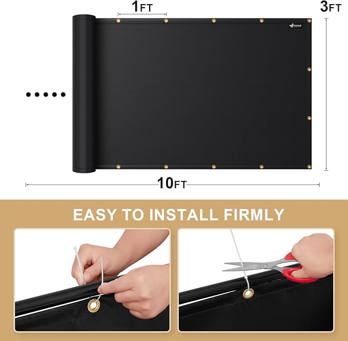 FLASLD Fireproof Deck Fence Cover and Screen Protect Deck Railing from Grill Heat, Balcony Fence Privacy Screen, Outdoor Fencing Screen UV Protection Weather-Resistant (3'x10')