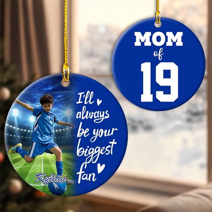 NAZENTI Personalized Family Soccer Christmas Ornament, Custom Girl, Boy Soccer Player Ornament with Name & Number, Soccer Keepsake Men Player Christmas Tree Decoration, Xmas Gifts for Football Lovers