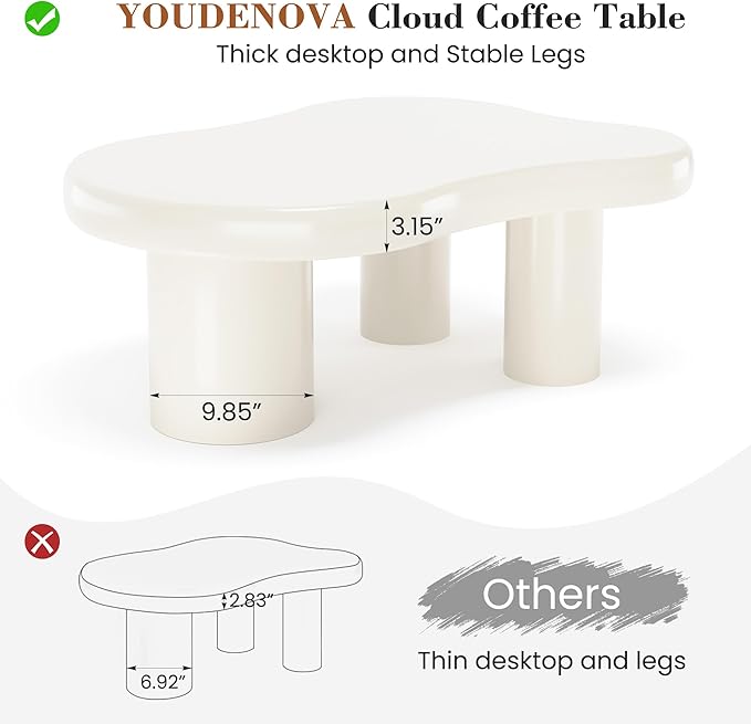 Coffee Table- Cloud Coffee Table, 48” Round Edge Tables with Unique Irregular Curves, Modern Tea Tables for Living Room Apartment, Easy Assemble& Clean