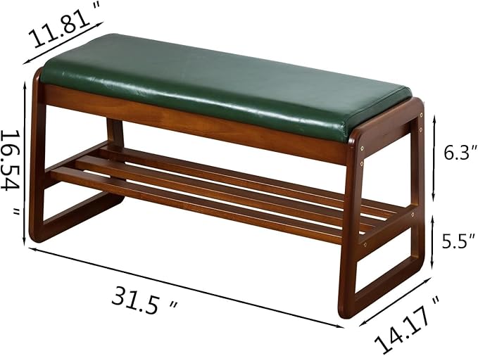 Shoe Rack Bench, Solid Wood Entryway Bench with Flip-Open Storage Box for Entry, Hallway (Green-31.5")