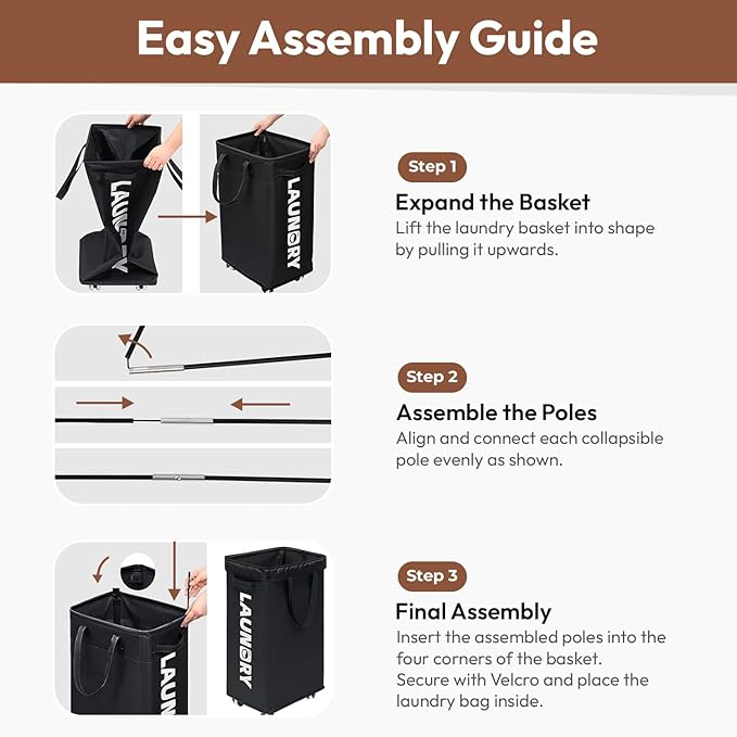 75L Rolling Laundry Basket with Wheels – Large Black Clothes Hamper with Removable Washable Mesh Bag, 600D Oxford Fabric,Lockable Wheels & Standing Rods for Upright Stability in Bedroom & Laundry Room