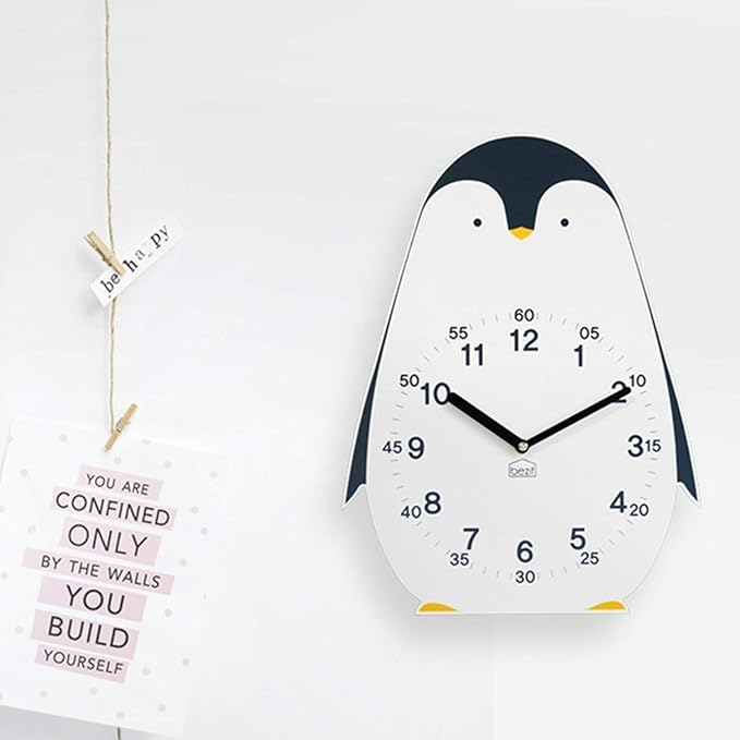 Non-Ticking, Silent 11-Inch Wall Clock – Decorative, Modern, Clean, Cute, Kid-Friendly Design for Indoor, Office, Home, Baby Room (Proud Penguin)