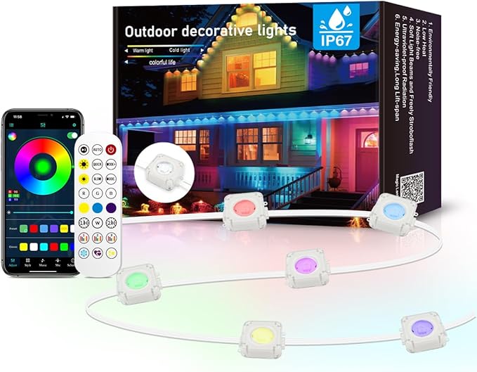 Permanent Outdoor Light,150ft with 100 LED Eaves Lights,Smart RGB Outdoor Lights with 75 Scene Modes,IP67 Waterproof,for Halloween Decorations,Christmas,Party,App and Remote