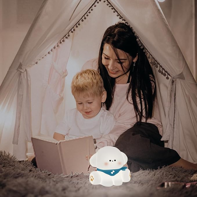 Squishy Nursery Puppy Night Light, Cute Silicone Light for Toddlers, Rechargerable Dimmable Soft Touch Bedtime Baby Night Light, Portable and Safe for Newborns