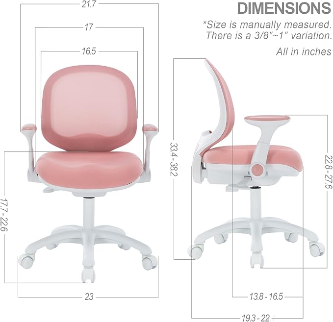 Kids Desk Chair, Boy's Girl's Child Children Study Office Computer Chair, Ergonomic Design, Adjustable Height and Seat Depth (Peach Pink W/Armrests)