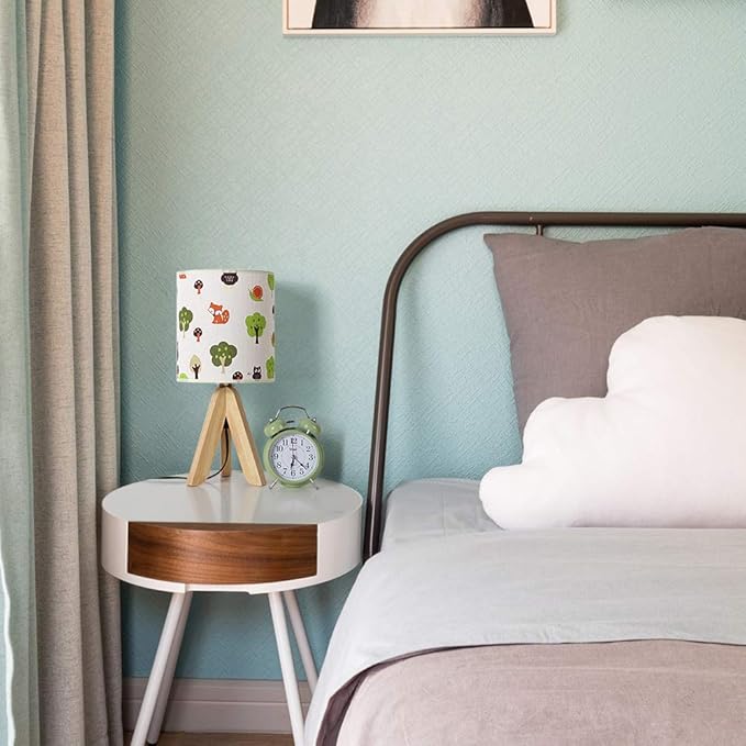 HAITRAL Tripod Table Lamp - Kids Nightstand Lamp with Fabric Cartoon Lampshade for Bedrooms and Living Room