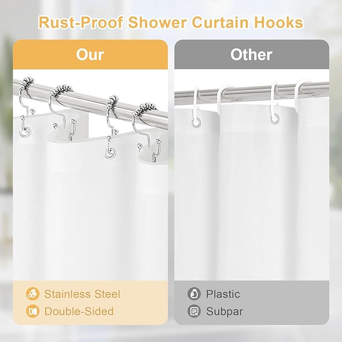 3 in 1 Stall Half Size Purple Shower Curtain Set-36 W x 72 H, Lavender Waffle Waterproof Fabric and PEVA Liner Set with Stainless Steel Hooks