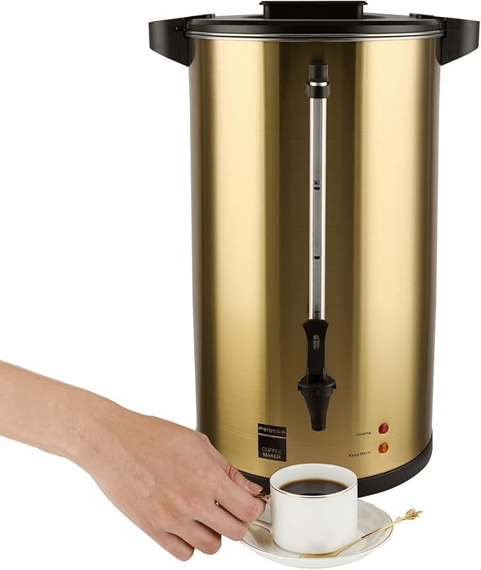 Commercial Grade Stainless Steel Coffee Urn 12L 50-Cup Double Wall Large Coffee Maker with Percolator Hot Water Dispenser for Catering Party Office Wedding