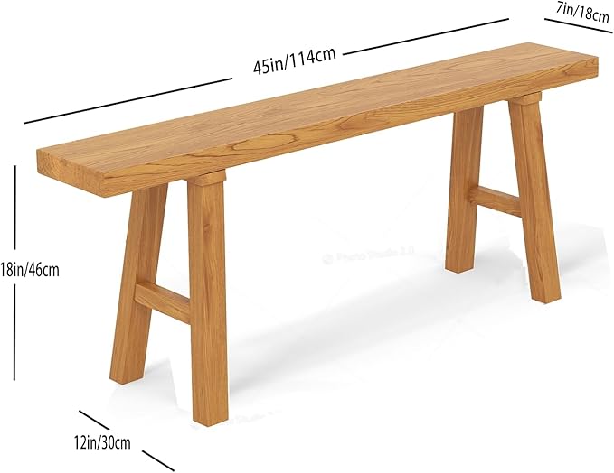 Handmade Solid Wood Noodle Bench 45 in Long Farmhouse Bench for End of Bed Entryway Slim Shoe Storage Stool Entry Stool Hallway Dining Farmhouse or Living Room