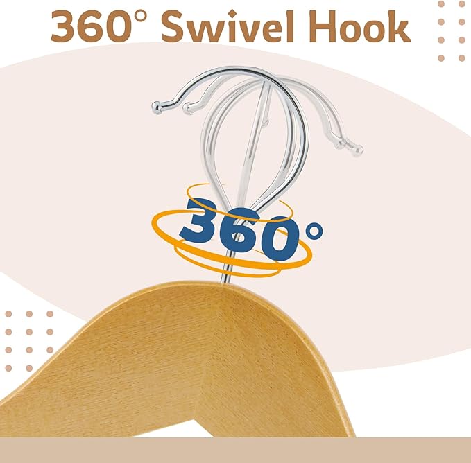 ELONG HOME Wooden Hangers, 20 Pack Wood Hangers with Extra Smooth Finish, Precisely Cut Notches and Chrome Swivel Hook, Wooden Clothes Hangers for Shirt Suit Jacket Dress