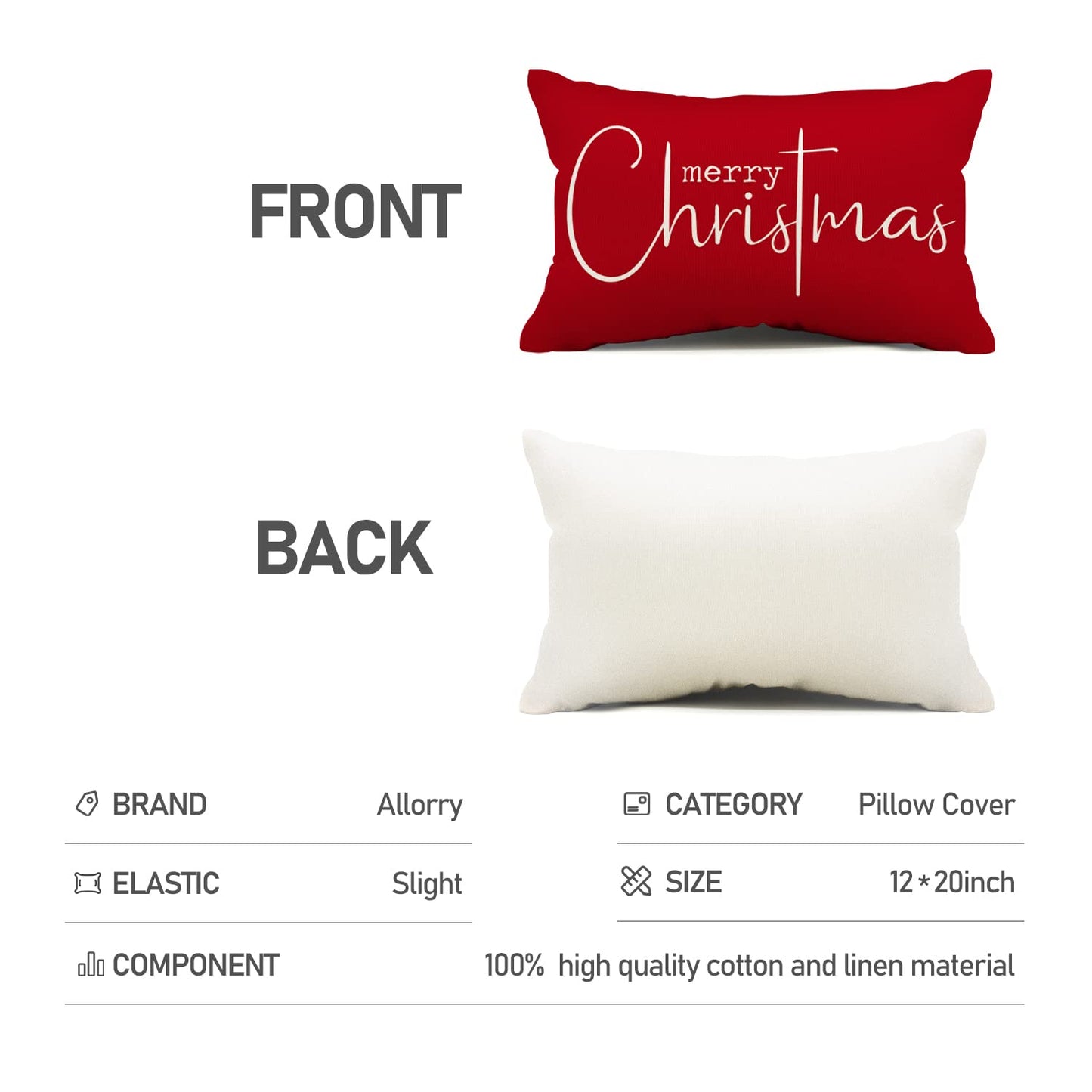 Allorry Christmas Pillow Covers Merry Christmas Throw Pillow Decorative Christmas Red Cotton Cloth Linen Cloth Pillow Cover Sofa Cover Decorative Rectangle Length 12X20 inches
