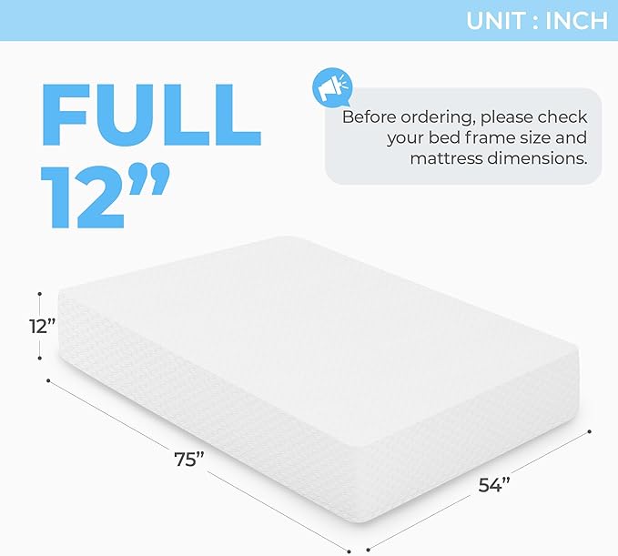 Neo Sleep 12 Inch Full Medium Firm Cooling Gel Memory Foam Mattress for Cool Sleep Pressure Relieving CertiPUR-US Certified Foam, Mattress in a Box Fiberglass Free (Full, 12 in)