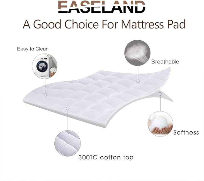 EASELAND RV King Mattress Pad Pillow Top Mattress Cover Quilted Fitted Mattress Protector Cotton Top 8-21" Deep Pocket Cooling Mattress Topper (72x80 Inches, White)