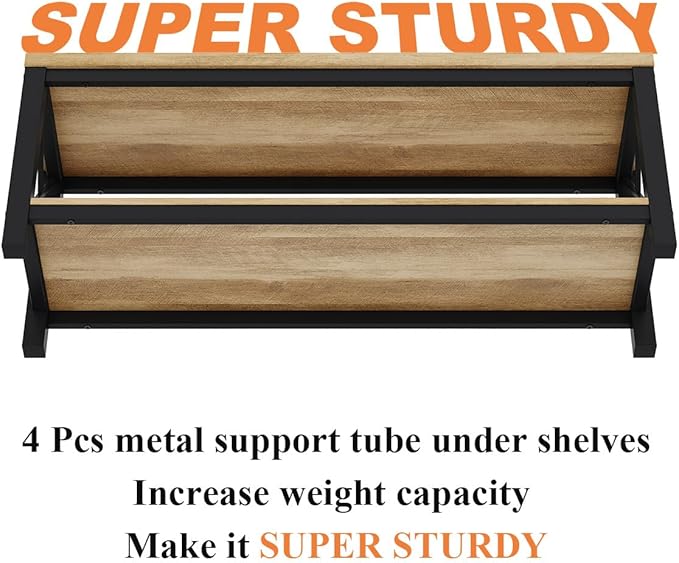 BON AUGURE Entryway Bench, Farmhouse Shoe Benches, Wooden Metal Entry Storage Bench with Shelf for Mudroom, Bedroom, Hall (47 inch Wide, Vintage Oak)