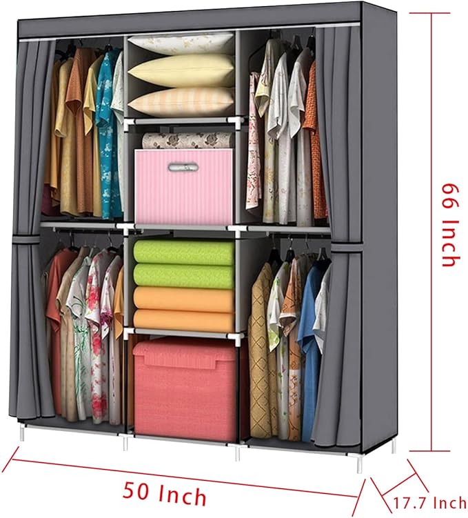 Wardrobe Storage Closet Clothes Portable Wardrobe Storage Closet Portable Closet Organizer Portable Closets Wardrobe Closet Organizer Shelf Wardrobe Clothes Organizer Standing Closet Gray