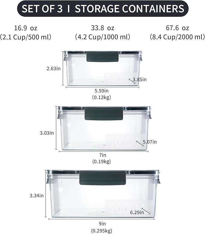 Eclirgan Food Containers with Lids/Lock,Rectangle Food Container Set with Leakproof/BPA Free,Clear Freezer Storage Set for Lunch/pantry/Travel/Deli Food(16/33/67 OZ)