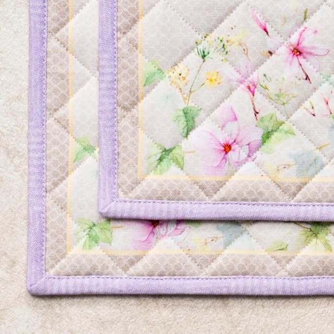 Maison d' Hermine Pot Holders Set 100% Cotton Heat Resistant Potholders 8" x 8" Hot Pads with Loop BBQ, Cooking, Grilling, Kitchen, Handling Hot Pans Spring/Summer (Pack of 2, Magnolia Mornings)