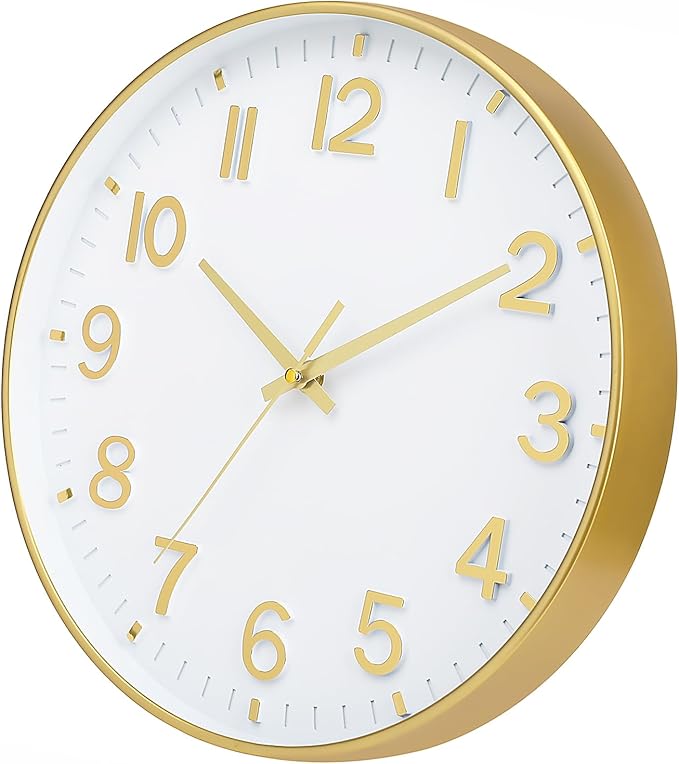 HZDHCLH White and Gold Wall Clocks Battery Operated 12 inch Silent Non Ticking Modern Wall Clock for Living Room Bedroom Kitchen Office Decor