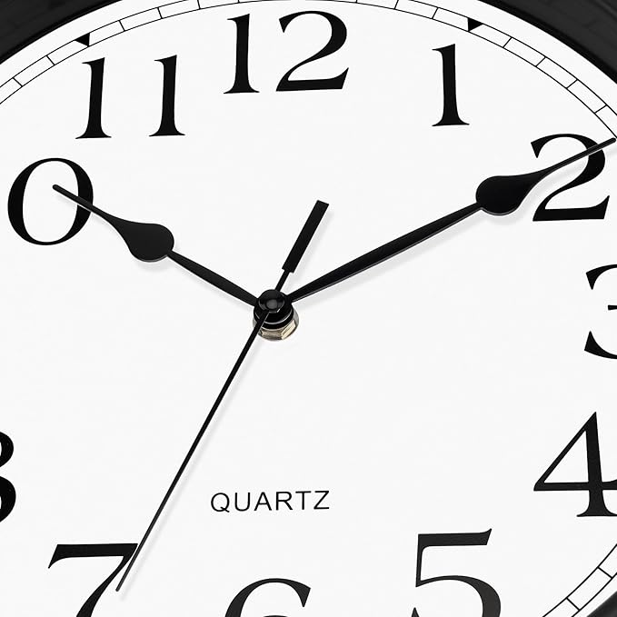 Foxtop 14 Inch Wall Clock Battery Operated Silent Non-Ticking Round Classic Vintage Retro Wall Clock Decorative for Living Room Kitchen Home Office (Black)