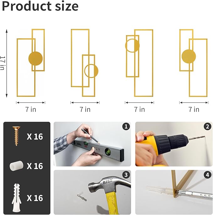 Art3d Metal Wall art, 4 Pieces Abstract Wall Decor for Living Room Dining Room Hallway, 3D Textured Metal Wall Sculptures, Line Art Wall Décor, Minimalist Wall Art Style