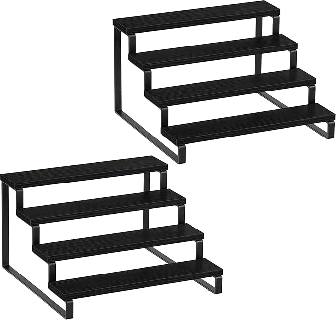 Giikin Set of 2 Wooden Display Stand Riser, 3 Tier Display Stand Perfume Organizer Stand Cupcake Stand Holder, Tiered Display Stand Risers Display Shelf for Home and Shop, Black