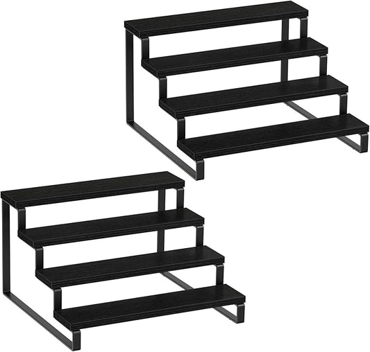Giikin Set of 2 Wooden Display Stand Riser, 3 Tier Display Stand Perfume Organizer Stand Cupcake Stand Holder, Tiered Display Stand Risers Display Shelf for Home and Shop, Black