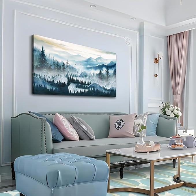 Wapluam Large Framed Wall Art For Living Room Abstract Wall Decor For Bedroom Office Inspiration Pictures Fog forest Wall Painting Canvas Art Prints Artwork Modern Ready To Hang Home Decorations