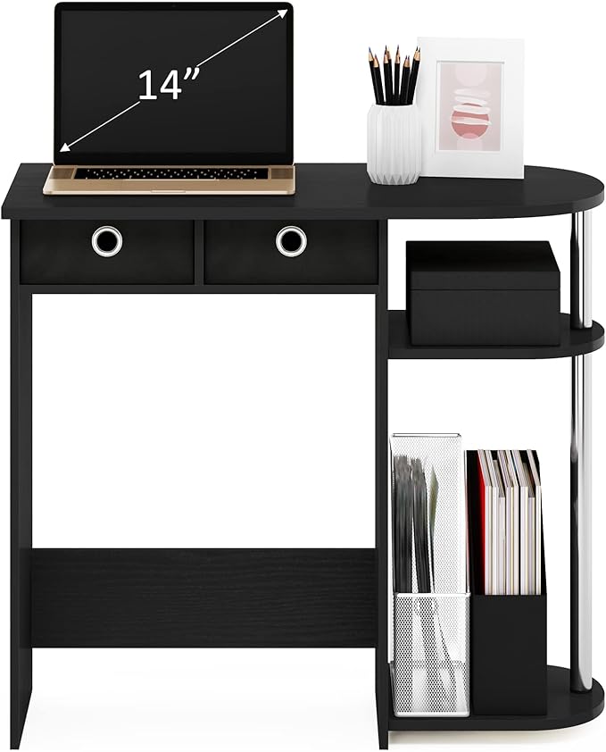 Furinno Go Green Home Laptop Notebook Computer Desk/Table with 2 Drawer Bins, Americano/Chrome