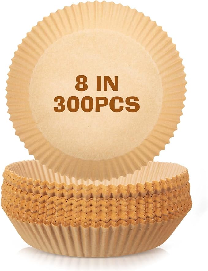 Honeydak 300 Pcs Air Fryer Disposable Paper Liner, Non-stick Air Fryer Liners, Round Parchment Paper for Cooking Baking Oil Proof Microwave Roasting Food Grade Easy Cleanup(8 Inch)