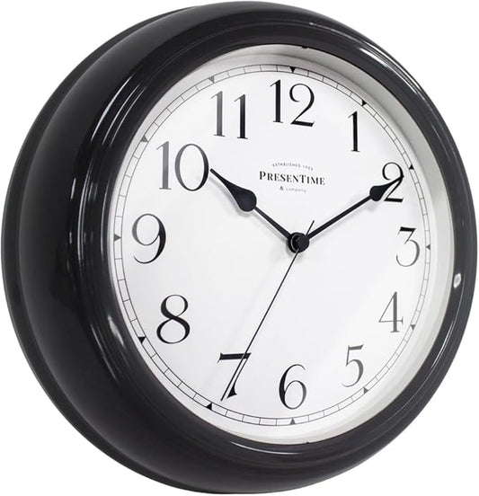 Presentime & Co Chic Home Collection 10" Molly Clock, Silent No Ticking, Black Color. Modern Decorative Wall Clock for Kitchen, Kid's Room, Bathroom, Bedroom, and Office
