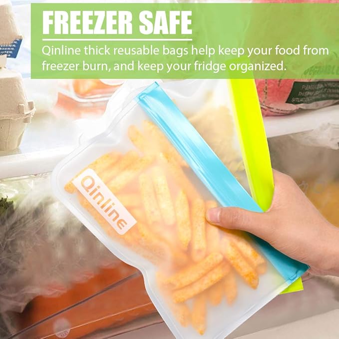 Reusable Food Storage Bags - 10 Pack Dishwasher Safe Freezer Bags, BPA Free Silicone, Leakproof for Marinate Salad Fruit Travel - 5 Sandwich 5 Snack