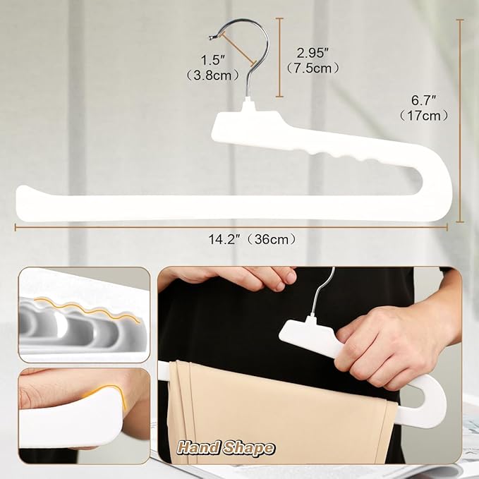 Velvet Pants Hangers,16 Pack Non Slip Felt Slack/Trouser Hanger,Slim & Sleek Heavy Duty Space Saving Closet with 360° Swivel Hook,Tank Top Hangers for Shorts,Jeans,Suit Pants,Towel(White)