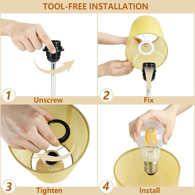 HiBay 17.75" H Dimmable LED Bedside Table Lamps Set of 2 with USB Charging Ports & AC Outlet, Modern Wood-Grain Nightstand Lights for Bedroom, Office, Living Room, Kids Room, E26 Bulb Included