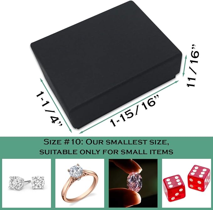 TheDisplayGuys - 100-Pack #10 Cotton Filled Cardboard Paper Jewelry Boxes Gift Case - Matte Black (1.9" x 1.3" x 0.7") - for Shipping or Storage
