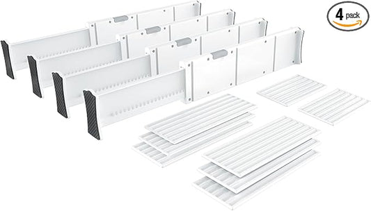 KABUM Upgrade Adjustable Drawer Divider Organizer Clothes Dresser Organizer,Expandable Organization for Home, Office,2.8" High Expandable from 11.7" to 18.5",4 Dividers with 6 Long and 2 Short Inserts