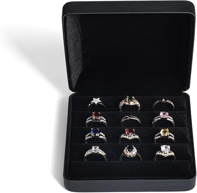 Small Ring Organizer Box, Portable Jewelry Rings Display Collector Case, Jewelry Ring Tray holder Showcase. Modern Rings Storage Boxes Fit for Women, Girl for Travel (Black)