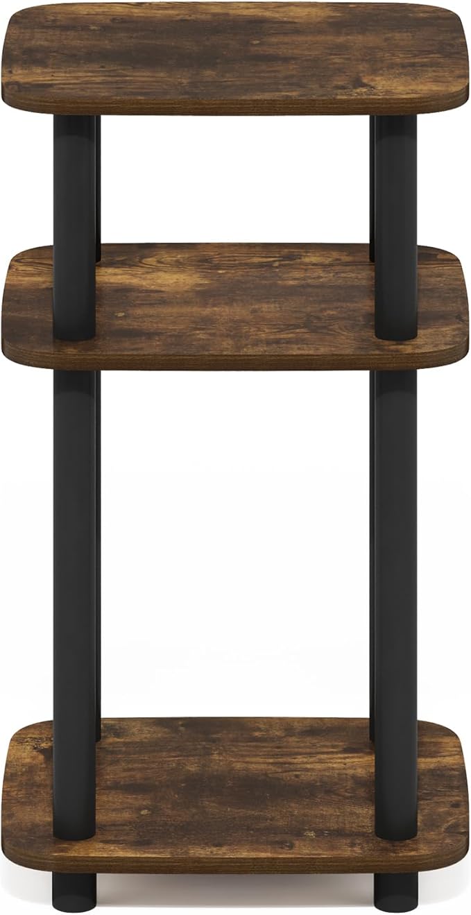 Furinno Just 3-Tier Turn-N-Tube Curve End Table, Side Table, 1-Pack, Amber Pine/Black